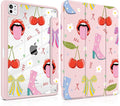 Case for iPad Pro 11 Inch (M5 2025 M4 2024) – [Built-in Pencil Holder], Shockproof & Stylish, Clear Hard Back + Soft TPU Edge, Magnetic Trifold Stand, Auto Wake/Sleep, Cherry & Lip