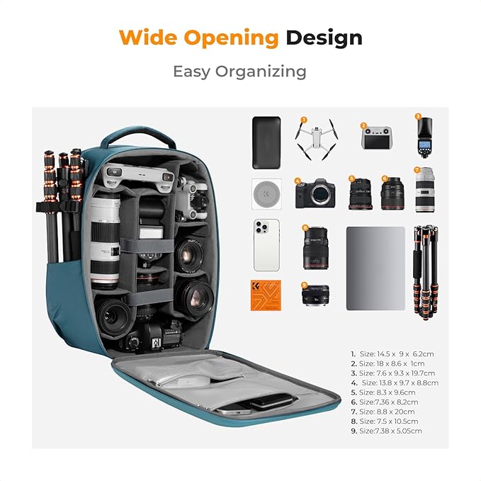 K&F CONCEPT Camera Backpack,Hardshell Photography DSLR Camera Bag with 15-15.6 Inch Laptop Compartment Hard Shell Camera Case Compatible with Canon/Nikon/Sony/DJI Mavic Drone