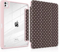 TWOLSKOO Case for iPad Pro 11-inch (M5 2025 / M4 2024), Clear Acrylic Back with TPU Bumper, Pencil Holder, Trifold Stand, Auto Sleep/Wake, Chocolate Polka Dot