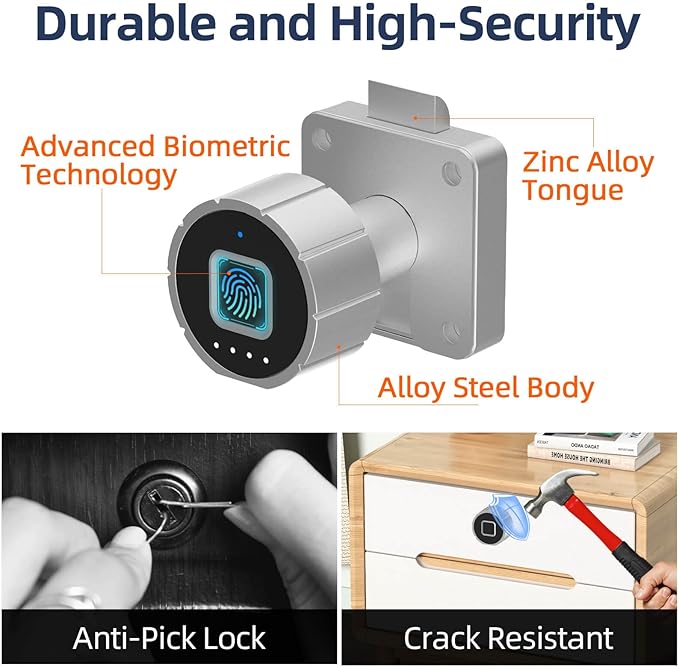 Fingerprint Cabinet Lock 22mm eLinkSmart Child Safety Baby Proofing Biometric Keyless Bluetooth Electronic Smart Drawer Lock for Furniture Liquor Locker Pantry Cupboard - 0.87"