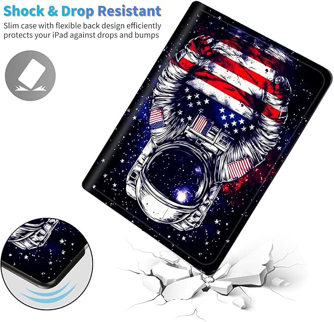 for Case for 6" Kindle 10th Generation 2019 Release (Model No J9G29R) E-Reader Case, Slim Kickstand Stand Leather Smart Cover with Auto Wake/Sleep, National Flag Astronaut
