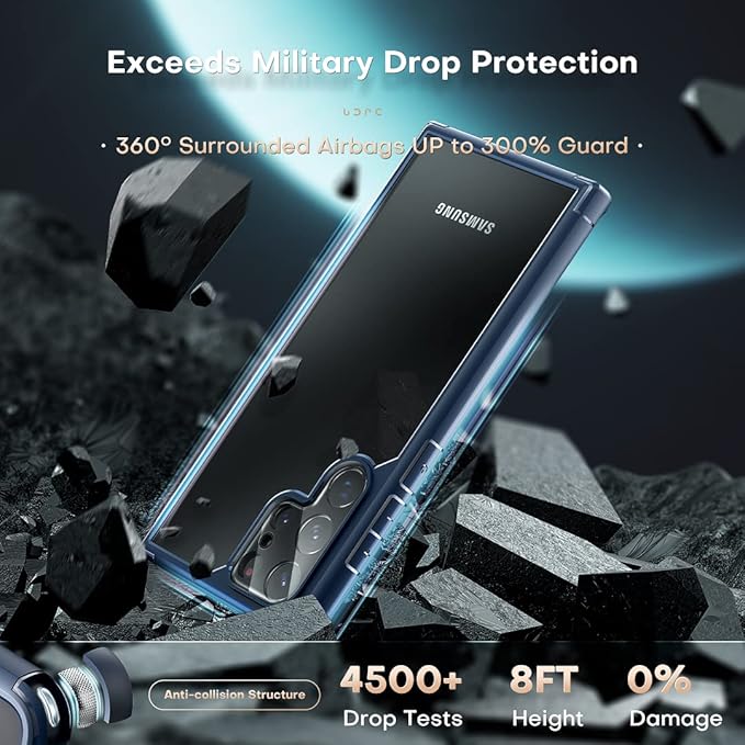 TOCOL for Samsung Galaxy S22 Ultra Case, Translucent Matte Hard Back [Military Grade Shockproof] [Anti-Scratch & Anti-Fingerprint] Slim Fit Protective Cover for Galaxy S22 Ultra Case 6.8'', Navy Blue
