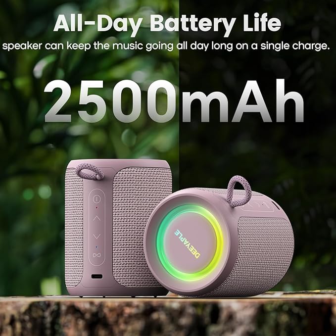 Bluetooth Speaker Wireless,IP67 Waterproof & Dustproof Portable Speaker with Lights,15W Loud Stereo Sound, 2500mAh Battery All Day Playtime, TWS Pairing, BT5.3, Home/Party/Outdoor/Beach (Dusty Pink)