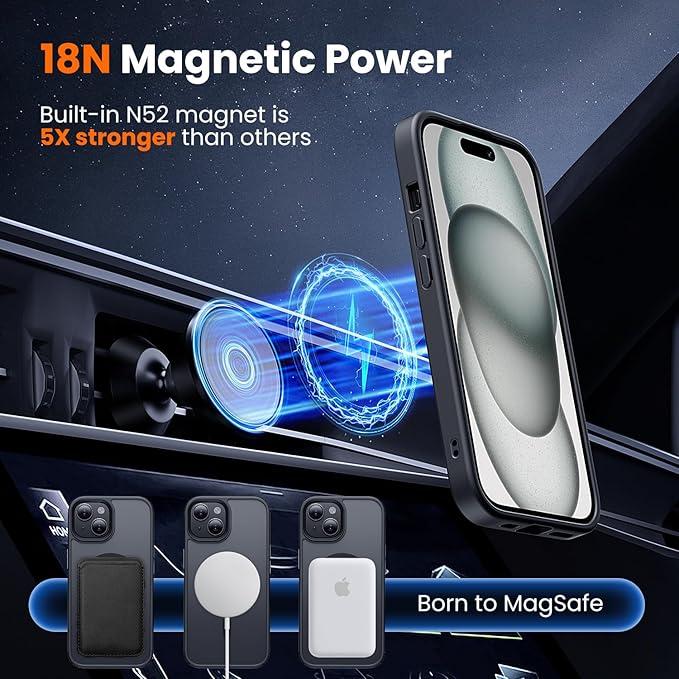 toushion 3 in 1 for iPhone 15 Plus Case with MagSafe, Screen Protector*1 Camera Lens Protector*1,Skin Feeling Back Cover Military-Grade Protection for iPhone 15 Plus Phone Case 6.7 inch Matte Black