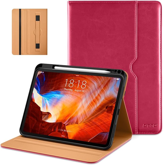 DTTO for iPad Pro 11 inch Case (M5/M4) 2025/2024, Premium Leather Business Folio Stand Cover with Pencil Holder - Auto Wake/Sleep and Multiple Viewing Angles, Peach