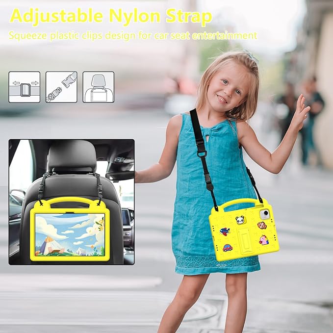 AKABEILA Compatible with Honor Pad X9a 2025 11.5 inch Tablet Case, Kids Friendly Universal Lightweight Shockproof Protective Case with Shoulder Strap & Stand Handle Yellow