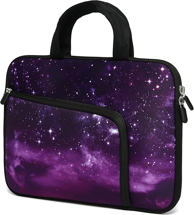 11 11.6 12 12.1 12.5 inches Laptop Sleeve Chromebook Case Ultrabook Case Notebook Sleeve PC Messenger Bag Tablet Case Neoprene Handle Sleeve for Adult Men Women, Two Pockets (Purple Galaxy)