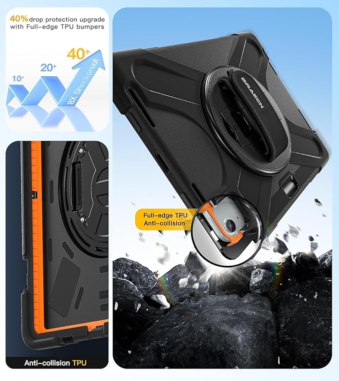 BRAECN for iPad Air 11 Inch M4 2026/M3 2025/M2 2024,iPad Air 5th/ 4th Gen 10.9 Inch Shockproof Durable Silicone Case with 360 Rotating Hand Strap&Kickstand for iPad Pro 11'' 4/3/2/1st Case-Black