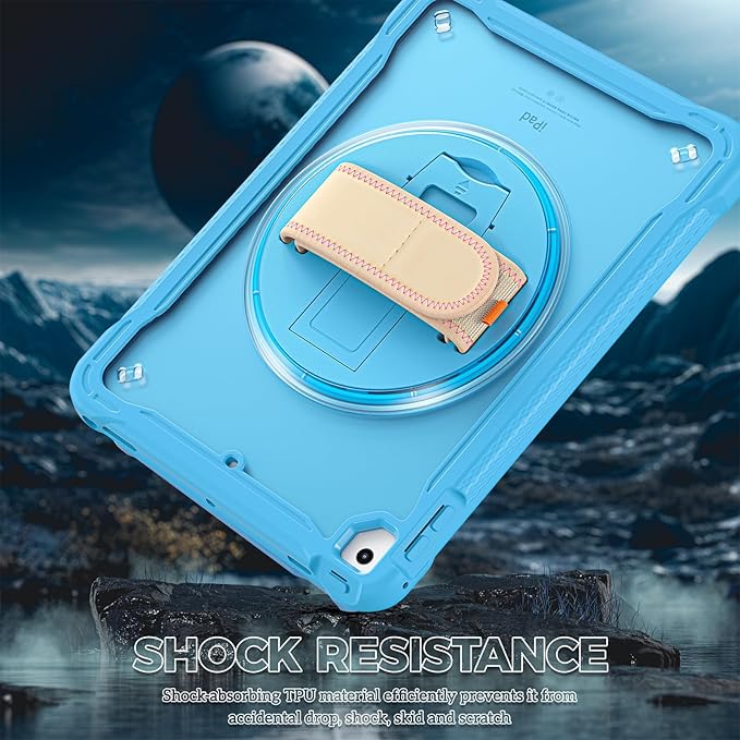 ProCase Rugged Case for iPad 9.7 Inch 5th 6th Gen/iPad Air 2 / iPad Pro 9.7 Case, Heavy Duty Shockproof Rugged Cover with Hand Strap 360 Degree Rotatable Kickstand Protective for iPad 9.7" -Blue