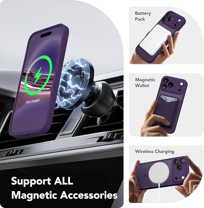 CAPRARO Magnetic for iPhone 17 Pro Max Case, Upgraded [Full Camera Protection] [Compatible with MagSafe] Protective Translucent Matte Women Girl Phone Case Cover, Deep Purple