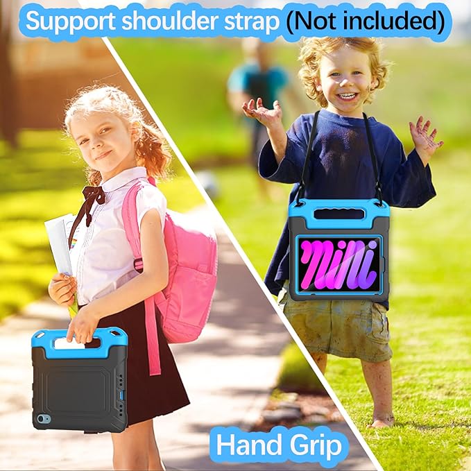 YIHE Kids Case for 8.3 inch iPad mini 7 (A17 Pro) 2024 & iPad mini 6 (A15) 2021, Shockproof Cases for iPad mini 7th/6th Generation with Built-in Screen Protector & Handle Stand, Black&Blue
