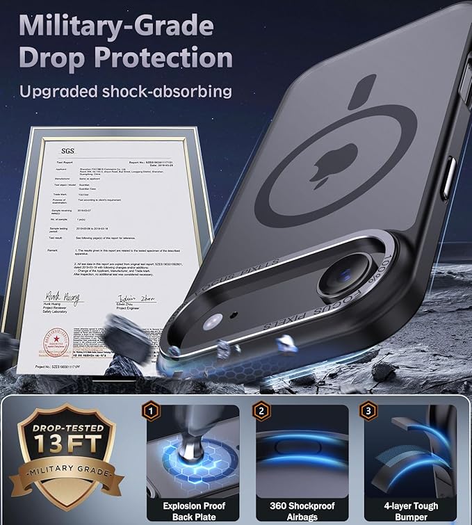 Newfuture Magnetic for iPhone Air Case [Compatible with Magsafe] [Military Grade Drop Protection] Translucent Matte Anti-Scratch Shockproof Protective Phone Cover 6.5 Inch, Black