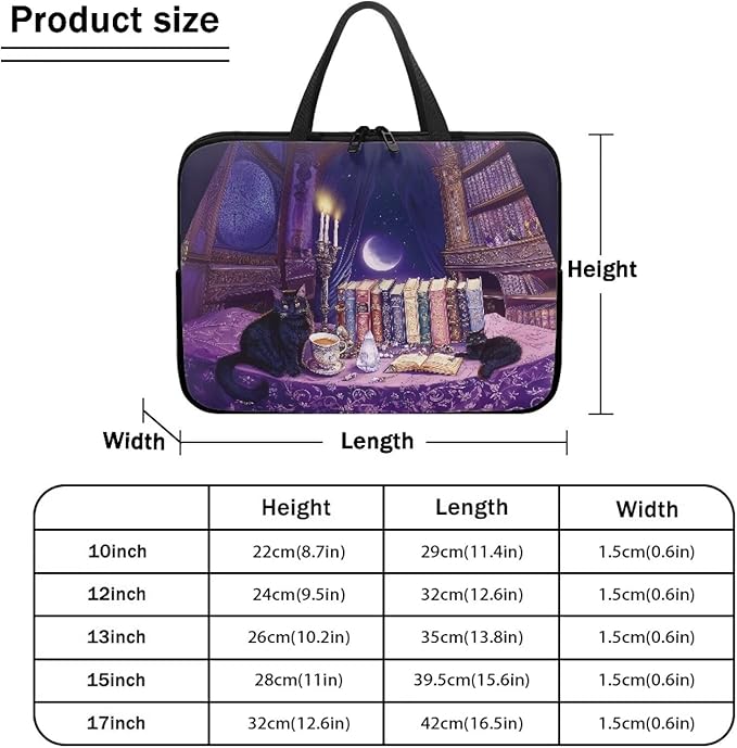 Purple Library Laptop Sleeve Case for Women Men 17 Inch Laptop Protector with Multiple Uses Portable Computer Sleeve Kawaii Cat Tablet Bag Laptop Carrying Case Gifts for Girls