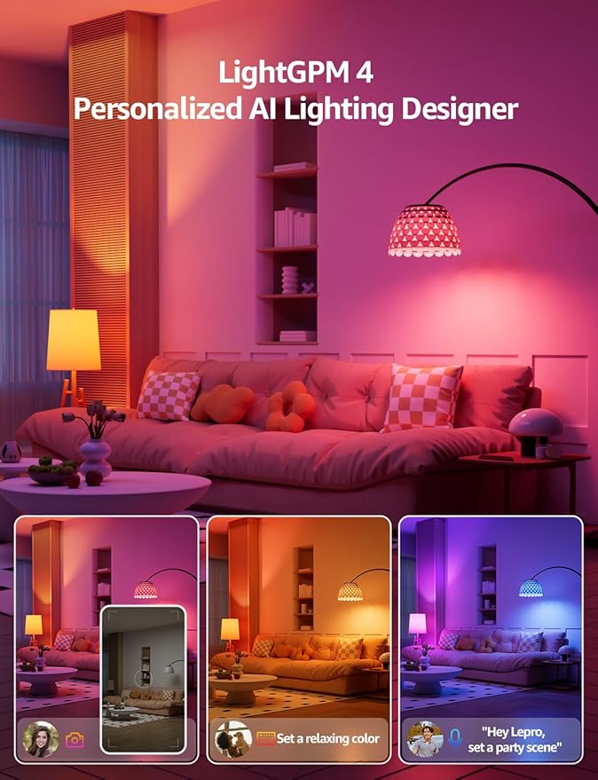 Lepro B1 AI Smart Light Bulbs - WiFi & Bluetooth RGBWW Color Changing LED Bulb Works with Alexa & Google Assistant, Personalized Al Lighting Designer, AI Voice Control, Music Sync, 2.4GHz Only, 8 Pack