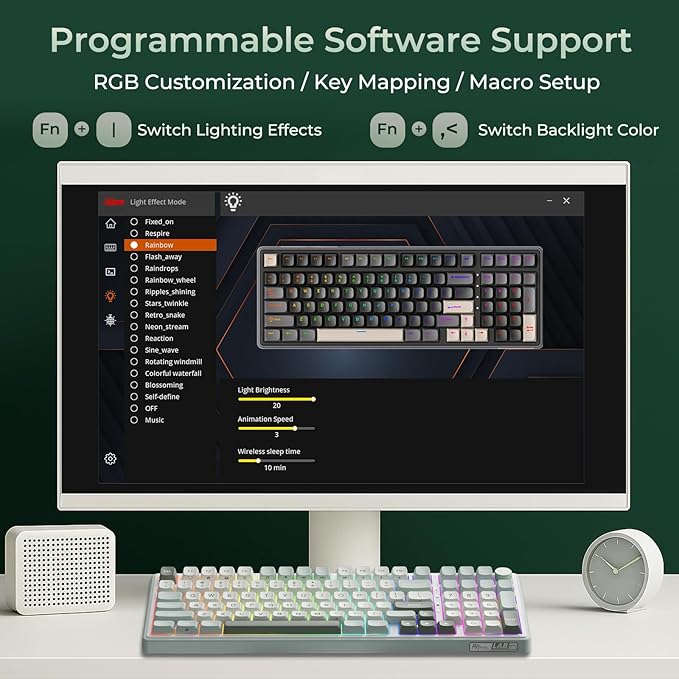 RK ROYAL KLUDGE R98 Pro Wireless Mechanical Keyboard, Creamy Bluetooth/2.4GHz/Wired RGB Gaming Keyboard with Number Pad and Knob, MDA Profile PBT Keycaps, Gasket Hot Swappable Tactile Switch, Cyan