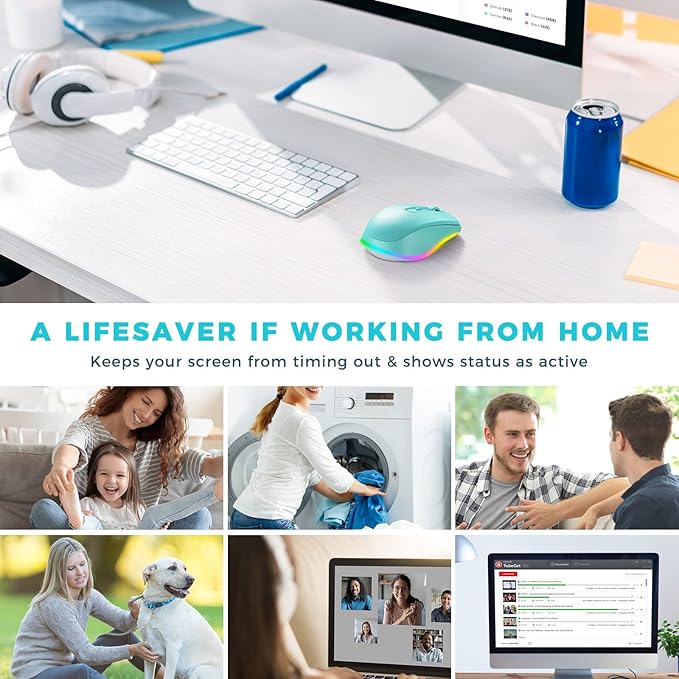 PEIOUS Wireless Mouse, Mouse Jiggler - LED Wireless Mice with Build-in Mouse Jiggler Mover, Rechargeable Moving Mouse for Computer with Undetectable Random Movement Keeps Computer Awake - Green