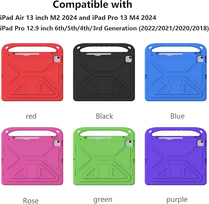 Kids Case for iPad Air 13 inch M4/M3/M2 (2026/2025/2024) & iPad Pro 13 inch M5/M4 (2025/2024) & iPad Pro 12.9 inch Case 6th/5th/4th/3rd Generation with Pencil Holder/Handle Stand Cover, Green