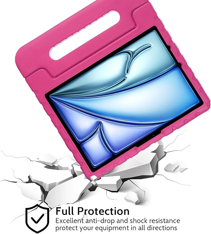 Dteck Kids Case for iPad Air 11" M2 2024, iPad Pro 11" Case 2024, Lightweight Shockproof Rugged EVA Kids Friendly Handle Kickstand Child Proof Protective Case with Pencil Holder, Rose