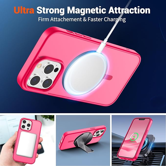 SUPFINE Magnetic for iPhone 13 Pro Max Case (Compatible with MagSafe) (Military Grade Drop Protection) Slim Translucent Matte Shockproof with Anti-Fingerprint Phone Case,Hot Pink