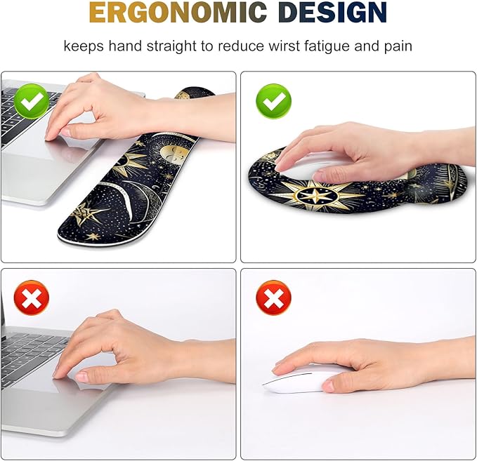 Gaming Mouse Pad, Large Desk Mat, Cute Desk Pad Protector, 4in1 XXL Mousepad + Keyboard Wrist Rest+Mouse Wrist Rest+Coaster Set with Ergonomic Desk Pad for Home Office PC Computer, Stars and Moon