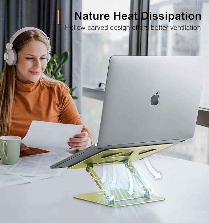 Aoviho Laptop Stand for Desk,Adjustable Laptop Stand Holder and Riser,Foldable Aluminum Notebook Computer Stands for MacBook Air Pro HP Lenovo Dell Samsung Chromebook, 10-15.6 inch,Yellow Green