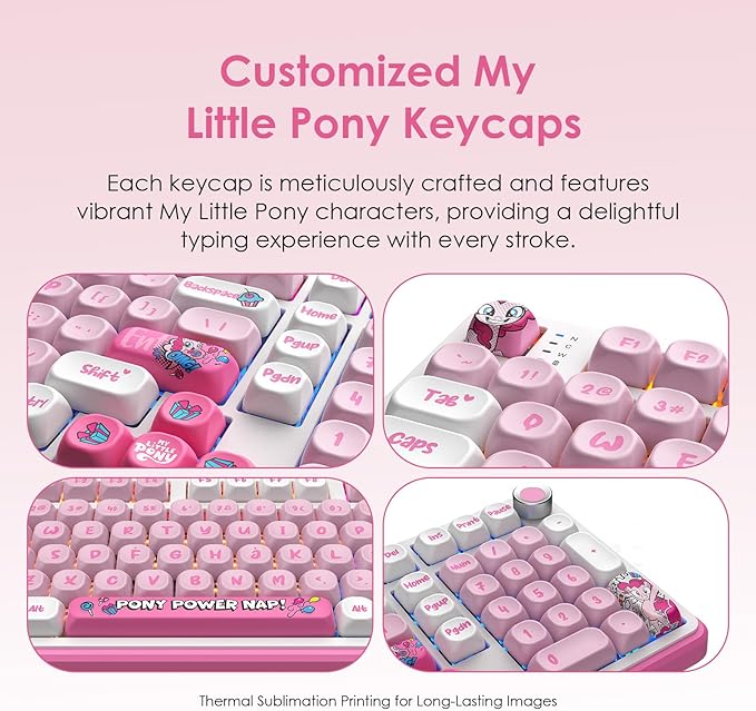 My Little Pony [Official Hasbro Licensed] Wireless Mechanical Keyboard, 101 Keys RGB Gaming Keyboard with Custom Linear Switches & Knob Control, 3-Mode (BT/2.4G/USB-C), Cute Pink Gift for MLP Fans