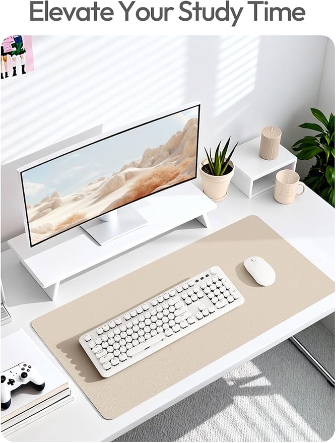 YSAGi Leather Desk Pad Protector, Office Desk Mat, Large Mouse Pad, Non-Slip PU Leather Desk Blotter, Laptop Desk Pad, Waterproof Desk Writing Pad for Office and Home (Eggshell, 47" x 17")
