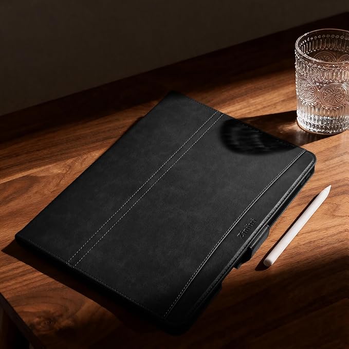 Handcrafted Case for iPad Air 13 Inch M4/M3/M2 (2026/2025/2024) with Pencil Holder & Hand Strap & Pocket,Magnetic Clasp,Multi Angles Stand,Protective Folio Cover,Auto Sleep/Wake,Black