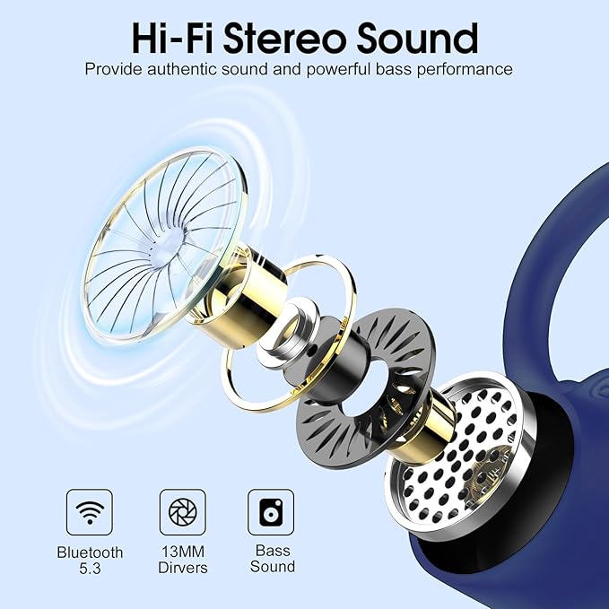Wireless Earbuds, 2023 Bluetooth Headphones 5.3 Sport, 50H Ear buds with Earhooks, Dual LED DisplayBluetooth Earbuds, Stereo Noise Cancelling Headphones, IP7 Waterproof Running Earphones, Deep Blue