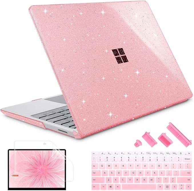 Case for 13.5" Microsoft Surface Laptop 5/4/3 with Metal Palm Rest ONLY 2019-2022 Release Models:1868/1951, Plastic Hard Shell Case with Keyboard Cover & Screen Protector, Sparkly Pink
