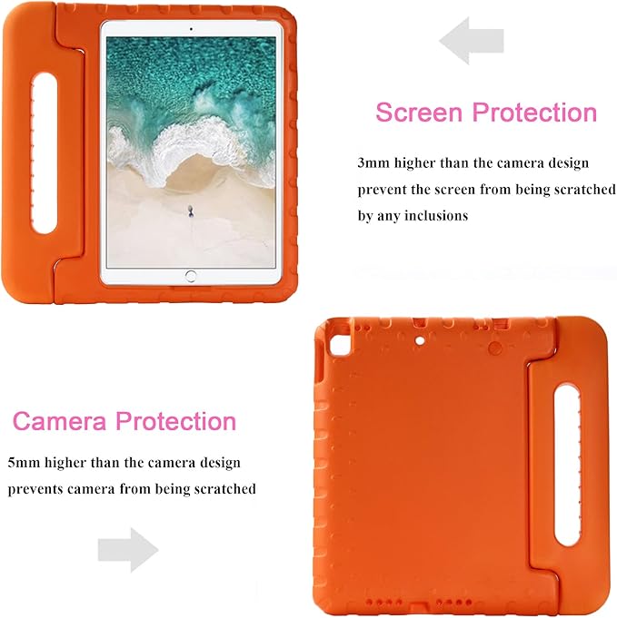 Kids Case for iPad Pro 10.5" 2017 & iPad Air 3rd Gen 10.5 inch 2019, with Rotating Handle/Stand Soft Shockproof EVA Drop Proof Lightweight Kids Girl Boy Kickstand Protective Cover,Orange