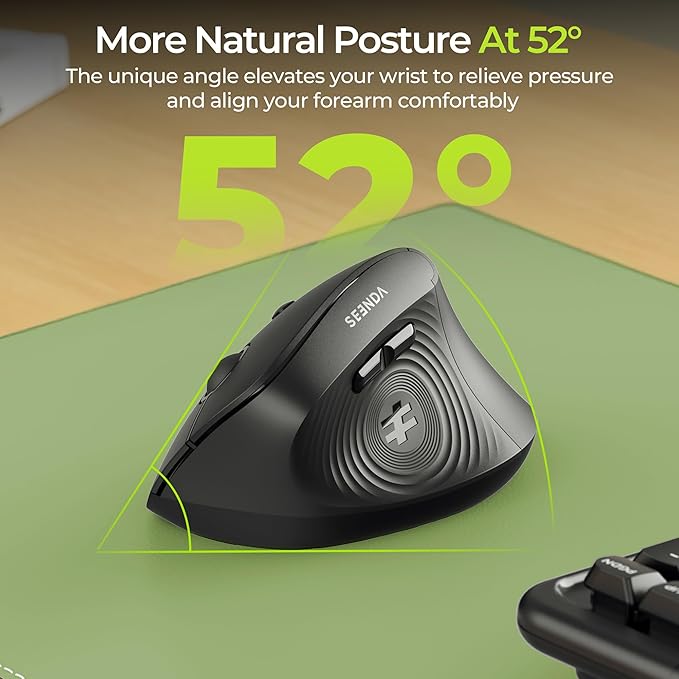 seenda Ergonomic Mouse Wireless, MOU200 Bluetooth Vertical Mouse - 3 Multi-Device Connectivity,1000/1600 /2400 DPI, Ergo Optical Mice for Windows, Mac OS, Computer/PC/Laptop, Black