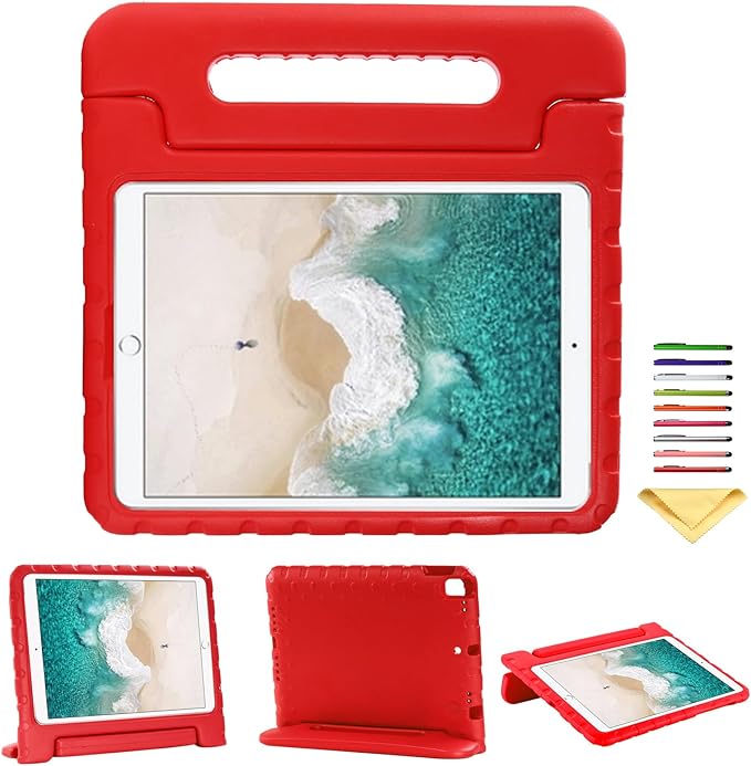 Kids Case for iPad 9th/8th/7th Generation 10.2" & iPad Air 3 10.5" (Air 3rd Gen) & iPad Pro 10.5 2017 with Rotating Handle/Stand Kickstand Soft Cover for iPad 10.2 inch 2021/2020/2019, Red