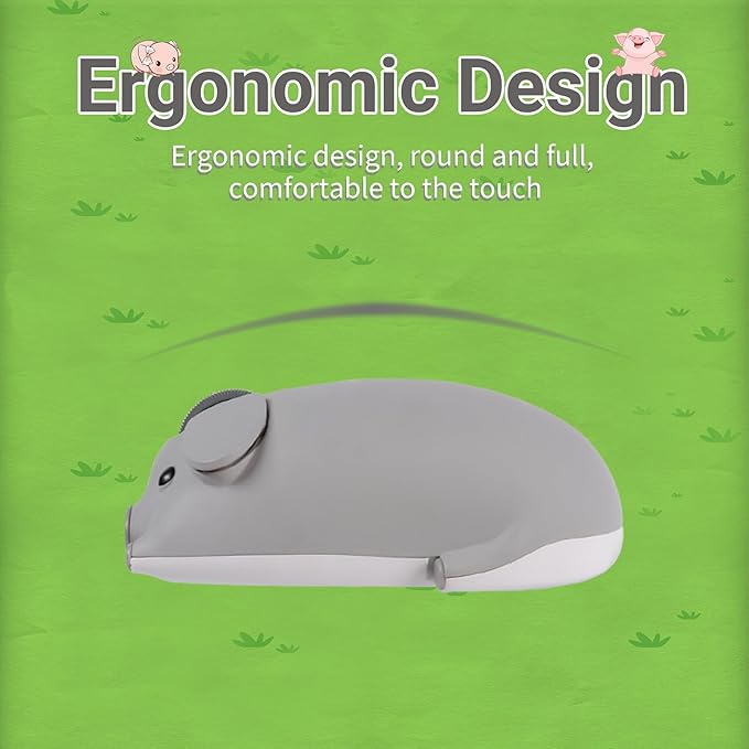 elec Space Cute Pig Design Wireless Mouse Dual Mode Bluetooth & USB Mouse, Silent Operation, Ergonomic, Perfect for Laptops & PCs, Ideal Gift for Animal Lovers and Family(Gray)