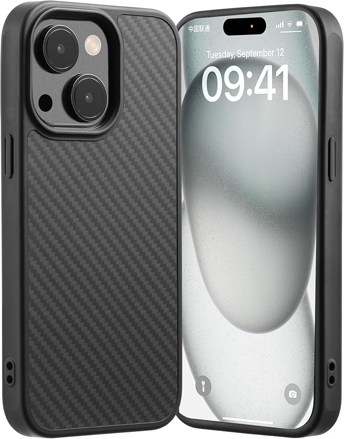 Tigowos Real Carbon Fiber for iPhone 15 Case, Fits magSafe Sturdy Protective Case for iPhone 15 Carbon Fiber Aramid Fiber with Military-Grade Drop Cover, Supports Wireless Charging, Black