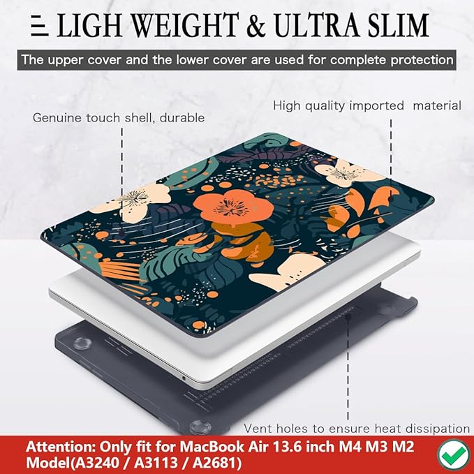 CISSOOK Compatible with MacBook Air 13.6 inch Case 2026 2025 2024 2023 2022 Release M5 M4 M3 M2, Hard Shell Keyboard Cover for MacBook Air 13.6 inch A3449 A3240 A3113 A2681, Little Flower