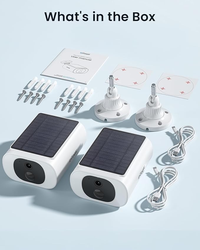 ieGeek 2 Pack Camera Outdoor Wireless, 2K Outside Cameras for Home Security, Embedded Solar Panel, AI Motion Detection, Smart Spotlight & Alarm, No Hub Needed