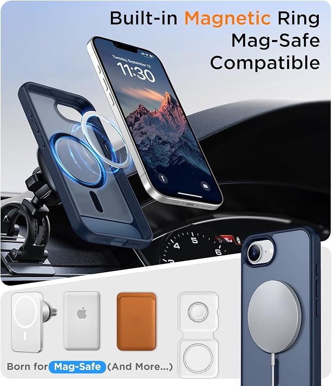 Magnetic Compatible with SE4 Case, [Built-in Invisible Kickstand][Military Grade Shockproof] Slim Translucent Matte Phone Case