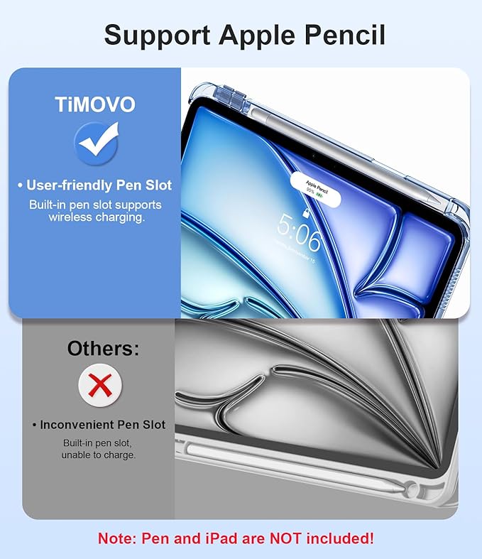 TiMOVO Case for iPad Air 11 Inch M4 2026/M3 2025/M2 2024, iPad Air 5th Generation 2022/4th Gen 2020 10.9 Inch with Pencil Holder, Stand Cover with Translucent Back, Auto Wake/Sleep, Navy Blue