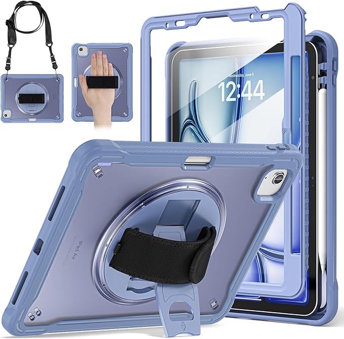 BRAECNstock Case for iPad Air 11-inch M4 2026/ M3 2025/ M2 2024 and Air 5th/4th Gen 10.9‘’ & Pro 11-inch 1st-4th 2018-2022 Kids Cover with Pencil Holder,Screen Protector,Handle Stand-Lavender Grey