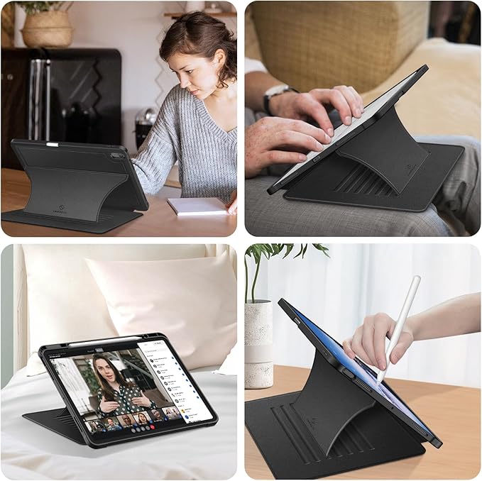 Fintie Magnetic Stand Case for iPad Air 13-inch M4/M3/M2 (2026/2025/2024) - Multiple Angles Shockproof Rugged Soft TPU Cover with Pencil Holder, Auto Sleep/Wake, Black