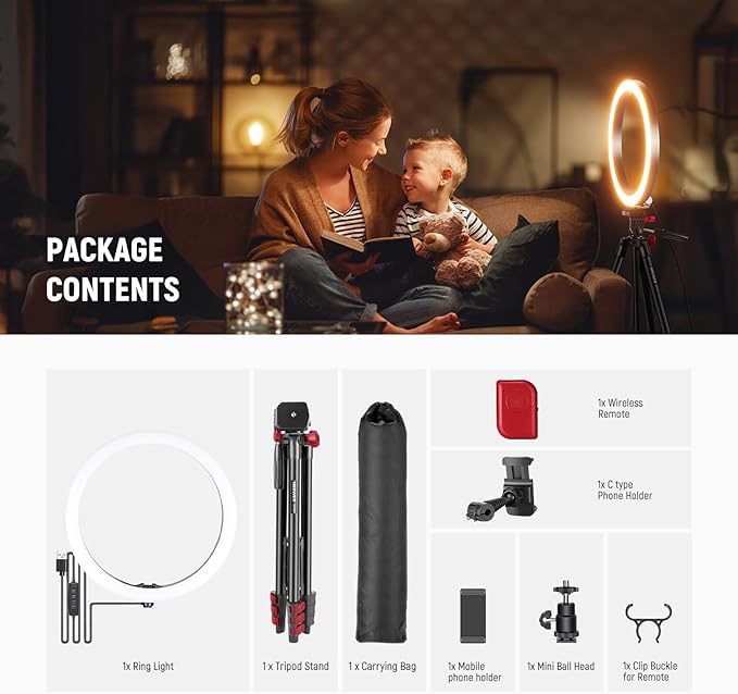 NEEWER Basics 10" Selfie Ring Light with Tripod Stand/2 Phone Holders Compatible with iPhone/QR Plate, Dimmable LED Ringlight Lighting for YouTube TikTok Vlog Video Recording Makeup Streaming, RP10-H