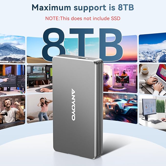 ANYOYO 40Gbps M.2 NVMe SSD Enclosure with Aluminum Alloy Heat Dissipation, No Noise External SSD Case Compatible for Thunderbolt 4/3/USB4, Support M/B+M Key SSD, Tool-Free Installation