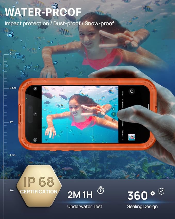 Lanhiem Magnetic for iPhone Air Phone Case, IP68 Waterproof Dustproof Phone, Compatible with Magsafe Built-in Screen Protector Full Body Heavy Duty Rugged Phone 17 Air Cover, 6.5 inch, Cosmic Orange