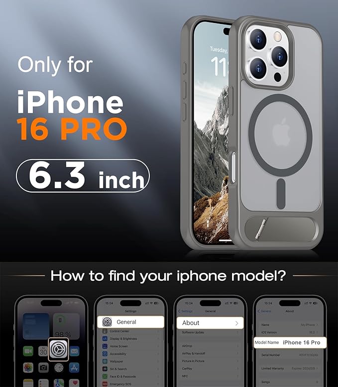 Magnetic Compatible with iPhone 16 Pro Case, [Built-in Invisible Kickstand][Compatible with MagSafe] [Military Grade Shockproof] Slim Translucent Matte Phone Case for iPhone 16 Pro 6.3"