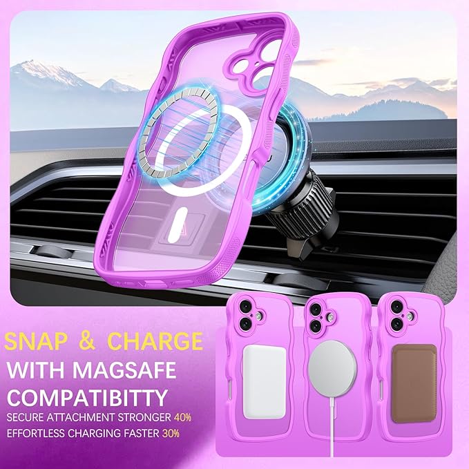 BENTOBEN Magnetic for iPhone 16 Case, Cute Wavy [Full Camera Protection][Compatible with MagSafe] Matte Anti-Slip Bumper Women Girls Boys Protective Cover for iPhone 16 6.1",Berry Purple