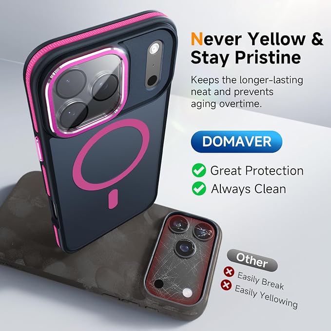 Magnetic 3 in 1 for iPhone 17 Pro Case, [Omni-Directional Protection] with 1x Screen Protector + 1x Camera Cover, [Seamless Work with Magsafe] Shockproof Slim Thin Case for iPhone 17 Pro Hot Pink