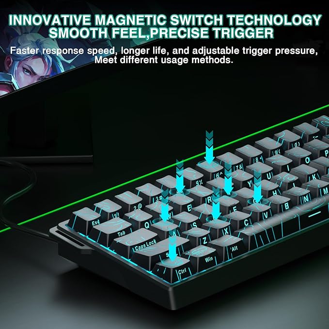 Aula WIN60 HE - 60% Mechanical Gaming Keyboard Wired, Hall Effect Magnetic Switch Hot Swappable, Adjustable Actuation RT Mode, 8000 Hz Polling Rate, RGB Keyboard 60 Percent Compact Design for PC