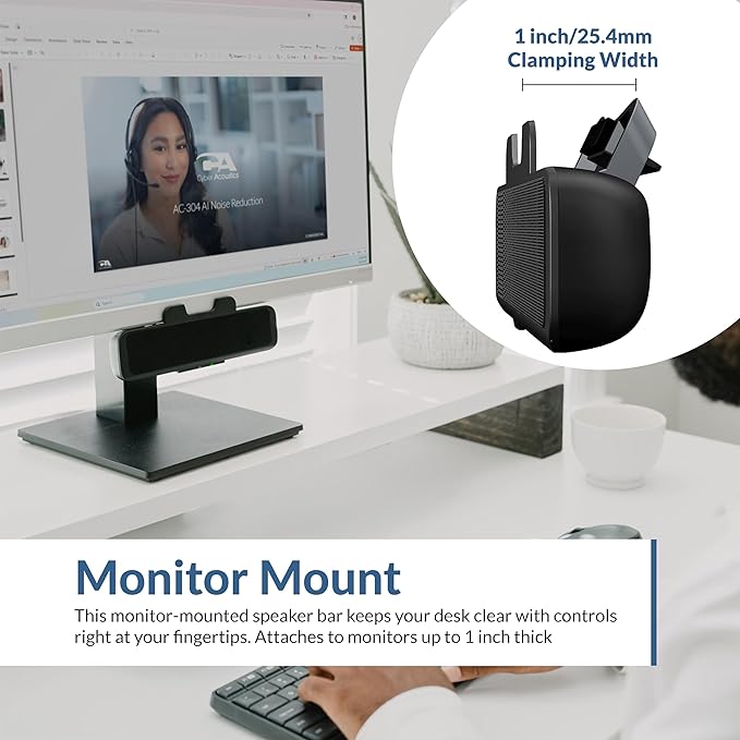 Cyber Acoustics USB Speaker Bar (CA-2890) – Stereo USB Powered Speaker, Easily Clamps to Monitor, Convenient Controls