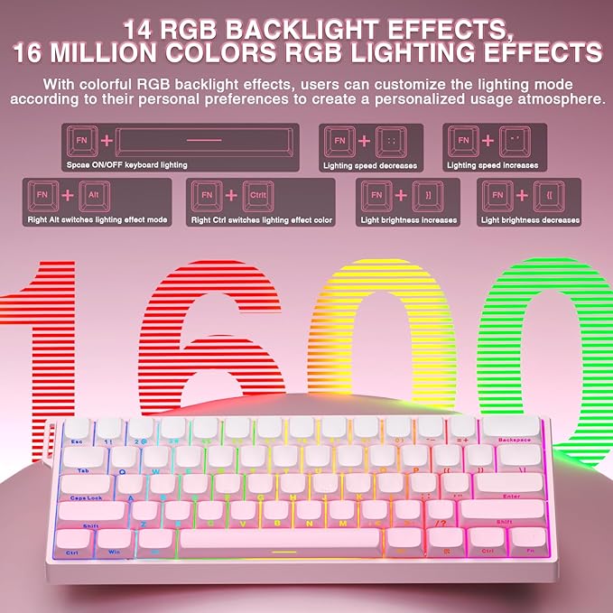 Aula WIN60 HE - 60% Mechanical Gaming Keyboard Wired, Hall Effect Magnetic Switch Hot Swappable,8000 Hz Polling Rate, RGB Keyboard 60 Percent Compact Design for PC (Gradient Pink)
